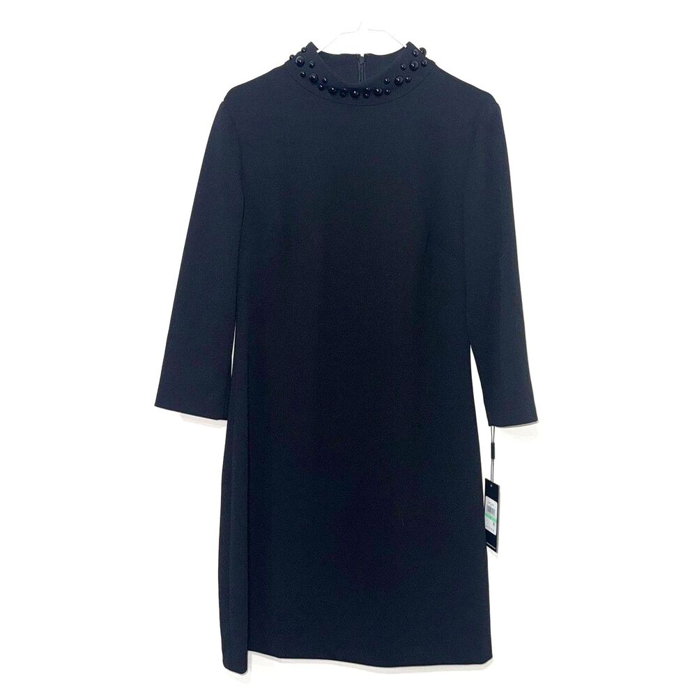 Karl Lagerfeld Paris Beaded Mock Neck Dress - Black 8